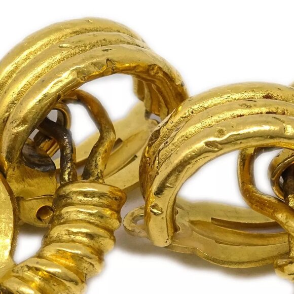 Chanel Hoop Dangle Earrings Gold Clip-On 94P - Picture 2 of 4